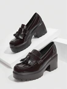 CUCCOO BIZCHIC Women Shoes Tassel Decoration Thick Soled Fashion Versatile Black Loafers Vacation Shoes Summer - Coffee Brown - View 5