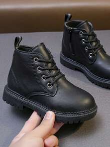 Kids' Boots, Comfortable And Lightweight Side Zipper, Flat Fashion Lace-Up Boys' And Infants' Shoes
