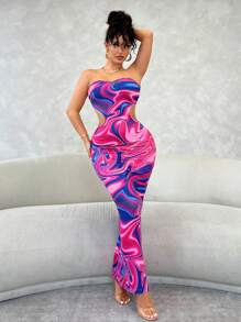 SHEIN SXY 女士們的霉菌染色修身中空束胸假期連衣裙 - 彩色 - 查看 2