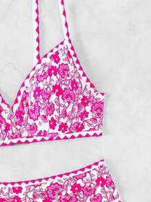 SHEIN Swim Women's Floral Print Sexy Bikini Set For Beach Vacation, Random Print,Summer Beach
