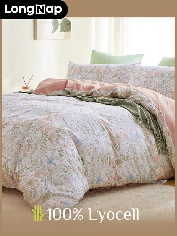 Juego de ropa de cama con 2/3 piezas [100% Lyocell] Funda nórdica con estampado floral, ultra transpirable y refrescante con tacto sedoso, hecha de tela de madera, que absorbe la humedad y es fresca al tacto para personas que duermen con calor, que incluye: Funda nórdica*1 Funda de almohada*1/2