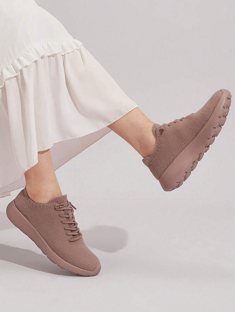 CUCCOO BASICS Lace Up Front Fluffy Sneakers - Dusty Pink - View 1