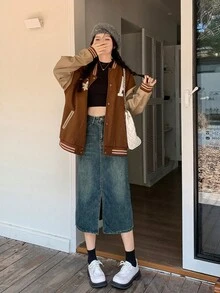 Casual And Stylish Denim Skirt With Washed And Split Design