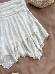 Soleia Falda de punto de dobladillo asimétrico WYWH para vacaciones, falda blanca, falda de talle alto estilo A, adecuada para verano, graduación, boda