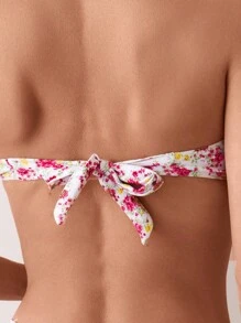 Swim Mod Women's Floral Printed Bandeau Bikini With Knot Front, Random Pattern, Ideal For Beach Vacation Summer - Multicolor - View 5