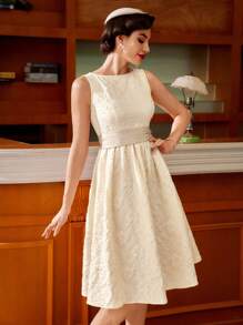 Vintamour Váy suông thanh lịch cổ điển cho nữ, họa tiết hoa jacquard mùa xuân/hè, thắt lưng nơ, váy xòe bãi biển cho khách dự tiệc cưới, trang phục mùa hè, váy maxi cho nữ, váy trắng tốt nghiệp, váy tốt nghiệp, trang phục hòa nhạc đồng quê, váy tiệc cưới, váy liền thân, váy jacquard dự tiệc - trắng - Xem 7