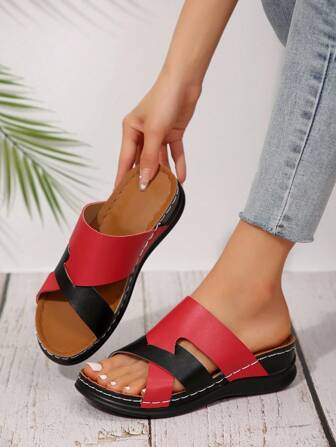 女士厚底凉鞋，夏季防滑拖鞋，软底带绑带