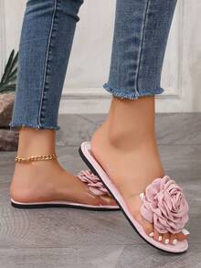 Dép hoa nữ, Giày trượt ngón chân mở rộng đáy phẳng phong cách cổ tích, Thời trang mùa hè mới - Hồng - Xem 5