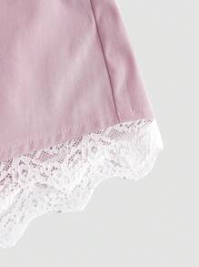 SHEIN MOD Damen Pinke Shorts mit Spitzen Saum und Schleife - Babypink - Übersicht 4