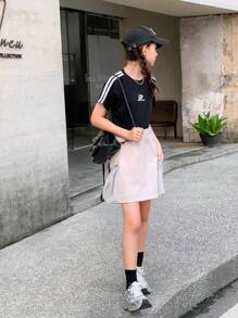 少女街頭風格色塊功能性大口袋工作裙 - 灰色 - 查看 6