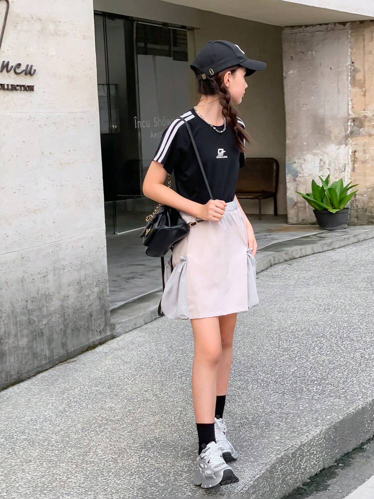 Teen Girl Street Style Color Block Functional Large Pocket Workwear Skirt
