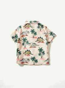 Cozy Pixies Baby Boy Casual Cartoon Dinosaur Pattern Turn-Down Collar Short Sleeve Cardigan - Apricot - View 2