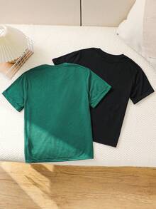 Tween Boys Phong Cách Hàn Quốc Dễ Thương Dáng Rộng Cổ Tròn Tay Ngắn Dệt Kim Áo Phông Mùa Hè, Bộ Hai Món - Nhiều màu - Xem 2