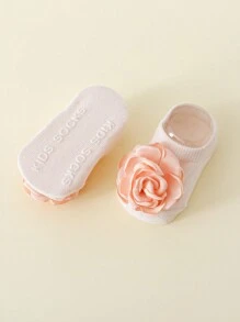 1雙粉色花朵公主短襪和1條蕾絲發帶組合套裝，適用於女寶寶 - 淺粉色 - 查看 2