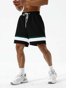 SHEIN Daily&Casual Boyfriend Style Men's Fashion Loose Fit Color Block Athletic Shorts - Multicolor - View 3