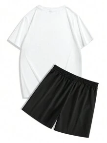 Manfinity Homme Conjunto De Camiseta De Manga Corta Y Pantalones Cortos Con Eslogan Para Hombres - Multicolor - Ver 3
