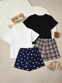 Conjunto de dos piezas para niña preadolescente, simple y elegante, con pantalones cortos estampados y camiseta de manga corta, ropa para estar en casa