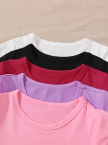 Conjunto de 5 piezas de camisetas de manga corta informales con cuello redondo para bebé niña para el verano
