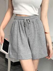 High Waist Casual Summer Shorts With Drawstring Waist, Suitable For Daily Wear And Vacation - Light Grey - View 5