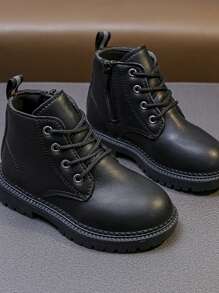 Kids' Boots, Comfortable And Lightweight Side Zipper, Flat Fashion Lace-Up Boys' And Infants' Shoes
