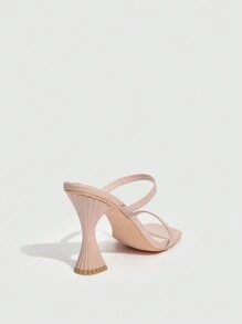 女鞋時尚方頭米白色多用途馬蹄跟高跟涼鞋 - 杏色 - 查看 3