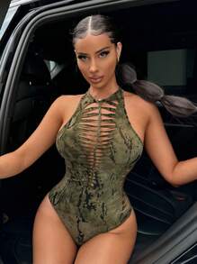 SHEIN SXY 街頭夏日休閒女性夏季染色露背性感無袖連體衣帶頸掛款