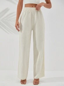 RueChic Women Side Panel Embroidery Linen Pants - Beige - View 5