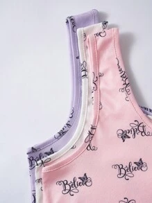 Shein Underwear&Sleepwear Basics Top de pijama para mujer con botones y estampado de letras, 3 piezas/paquete con patrón floral pequeño