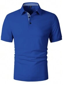 Calvornis Men's Contrast Stripe Simple Daily Polo Formal Shirt, Ceremony - Blue - View 3
