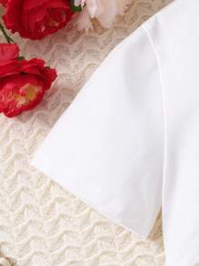 SHEIN Explorewe 少女印花T卹和緊身連體褲休閒2件套裝 - 白色 - 查看 4