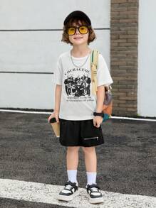 SHEIN 2 Stücke/Set lässige Hose und Outfit mit Reißverschluss-Deko für kleine Jungen