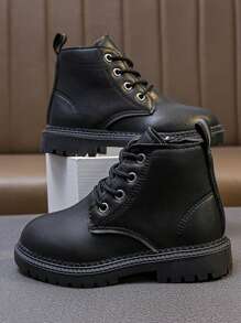 Kids' Boots, Comfortable And Lightweight Side Zipper, Flat Fashion Lace-Up Boys' And Infants' Shoes