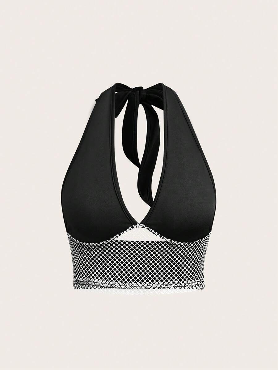 SHEIN Unity ملابس علوية صيف المرأة بقصة مقلوبة الألوان، عميقة الياقة V، ملابس علوية صدرية جذابة على العنق