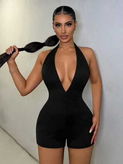 SHEIN SXY 夏季女士黑色時尚運動短褲背心連體褲