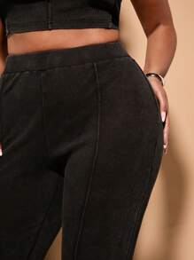 SHEIN BAE Plus Size Women's Plain Simple Daily Leggings - Orange - View 6