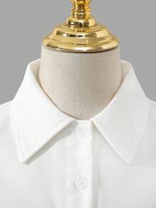 Pasujące stroje dla młodej dziewczynki "Mama i ja" (2 sztuki sprzedawane osobno) Casual, podstawowy, do pracy w stylu college'u, biała koszula z krótkim rękawem, kieszeniami i rozszerzanymi spodniami w kolorze khaki, odpowiednia na lato, jesień, szkołę, codzienne wyjścia i dopasowanie matka-córka - Wielokolorowe - Zobacz 5