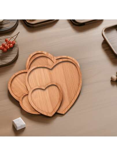 1PC Wooden Tray, Heart Shaped Serving Tray, For Breakfast, Dessert, Bread, Snack, Multifunctional Dinner Plate, Cup Tray, Afternoon Tea Tray, For Home Hotel Restaurant, Kitchen Supplies, Dining Table Decoration,Gifts For Mom Christmas Gift
