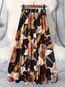 Plus Size Summer Casual Floral Print Loose Skirt - Yellow - View 2