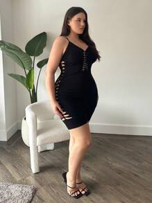 SHEIN SXY Cộng với kích thước áo liền quần dệt kim liền mạch thông thường cho chuyến đi chơi và đi xe đạp trên đường phố - màu đen - Xem 4