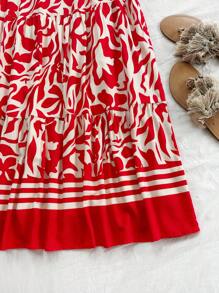 Soleia WYWH女士假日紅色花卉印花露肩裙套裝度假裝，兩件套，長裙和短上衣，夏季海灘度假必備 - 紅色 - 查看 4