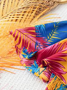 Soleia Top con un solo hombro y volantes en el borde, con estampado tropical para vacaciones, para mujer - Amarillo - Ver 4