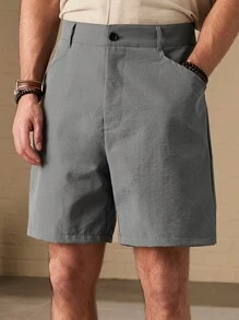 Manfinity Homme Men Solid Color Loose Fit Casual Shorts With Pockets, For Daily Wear - Grey - View 1