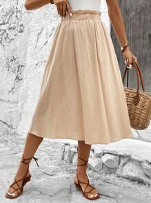 SHEIN LUNE Falda casual de mujer color caqui con dobladillo plisado y bolsillos - Caqui - Ver 4