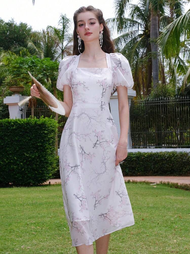 1 pieza Vestido elegante casual de mujer con estampado aleatorio, para uso diario - Rosa - Añade 8
