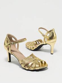 Fashionable & Comfortable Women's Hollow Out Stilettos, Sexy Peep Toe Ankle Strap Sandals, Soft Bottom Low Heels