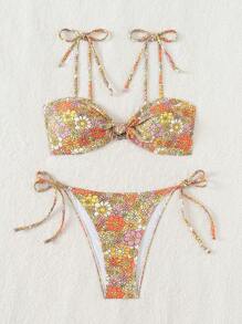 SHEIN Swim Floral Print Holiday Bikini Set With Shoulder Straps For Women, Pattern Random Summer - Multicolor - View 6