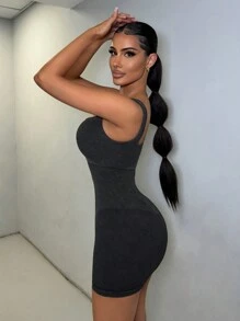 SHEIN SXY 女士綁帶方頸露背無袖連體褲，夏季緊身舒適款式