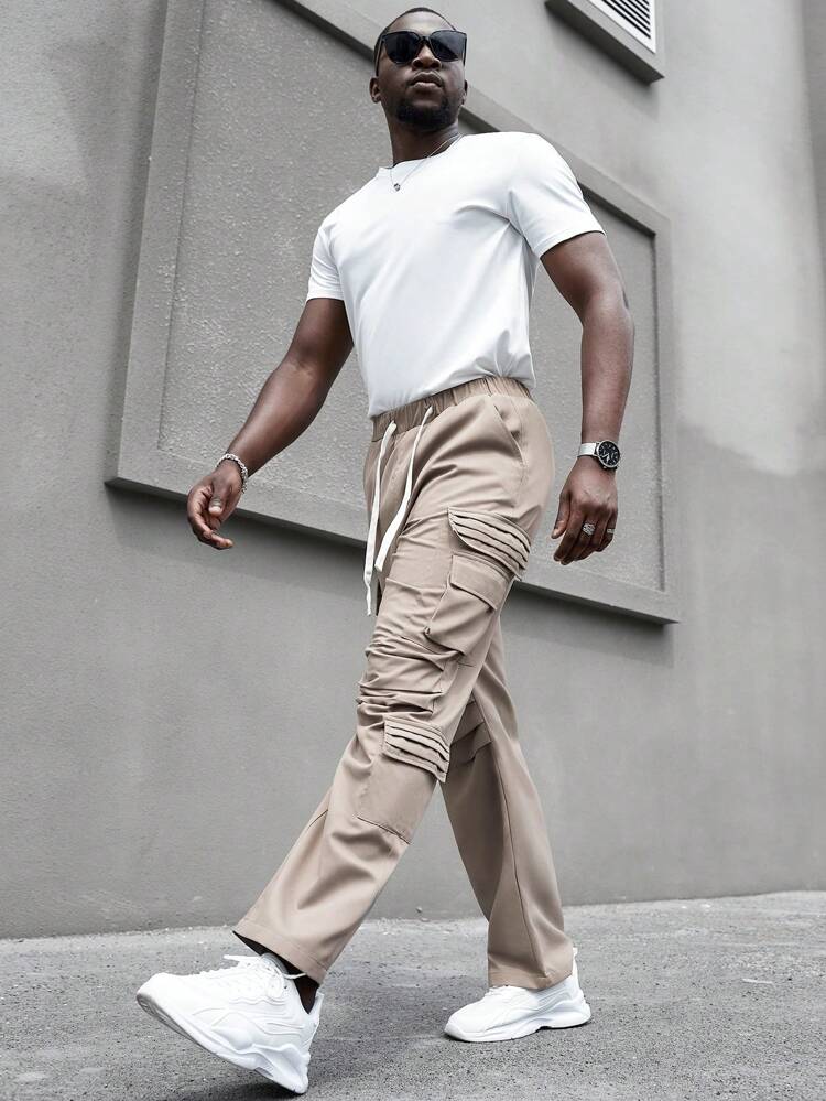 Men Solid Color Drawstring Waist Jogger Pants With Pockets