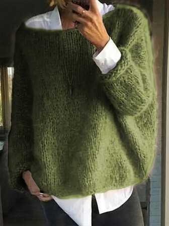 Women's Minimalist Solid Color Crew Neck Knit Long Sleeve Casual Pullover Sweater, Christmas