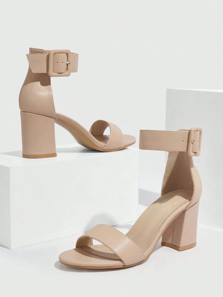 CUCCOO BIZCHIC Woman Shoes Buckle Decor Chunky Heeled Elegant Outdoor Beige Faux Suede Ankle Strap Sandals For Summer Graduation Heels Prom Heels Vacation Shoes Summer Elegant Basics Business Casual Business Chic Spring Shoes Spring Break Easter For Christmas Summer Shoes